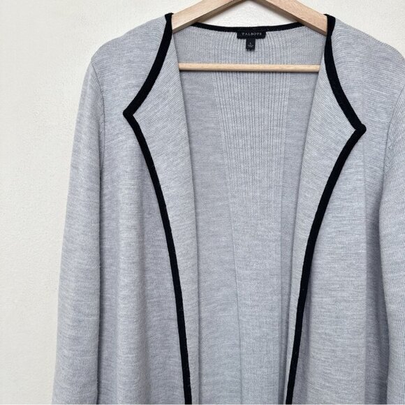 Talbots Womens Large Long Line Tipped Merino Blend Sweater Jacket - Picture 6 of 14
